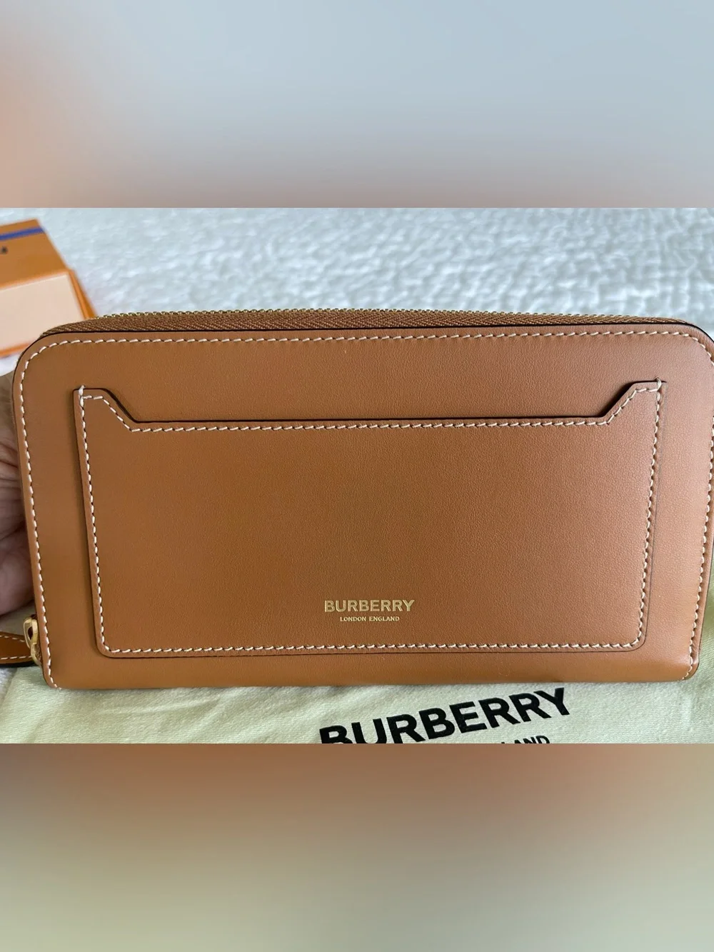 Burberry Brown Leather Zip Wallet with Exterior Card Slot